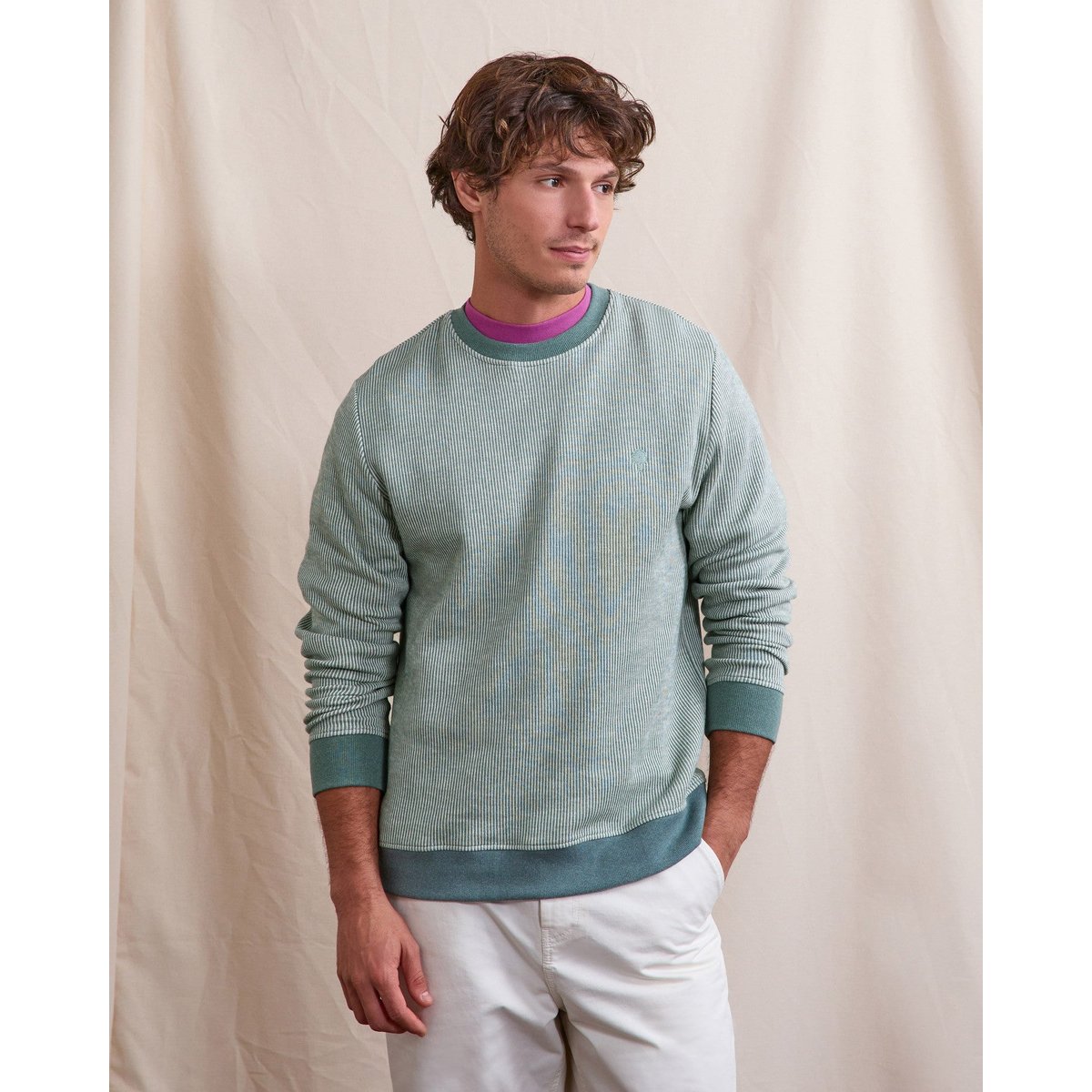 Sweat BUSSY écru et vert clair, FAGUO