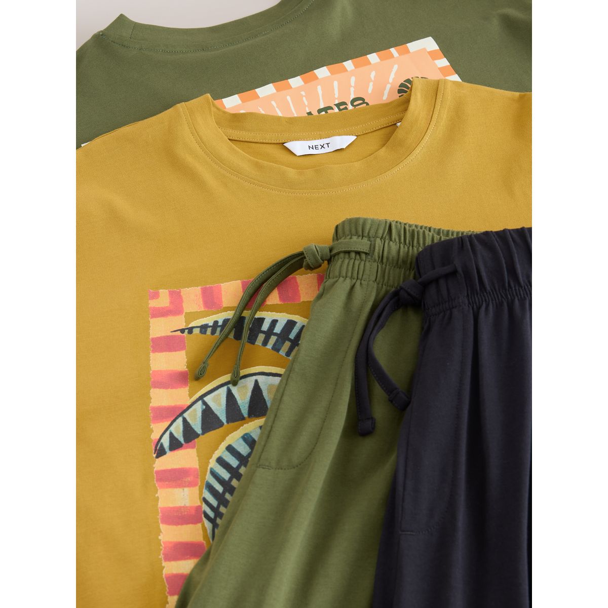 Pyjama imprimé à manches courtes, lot de 2 vert/orange, NEXT