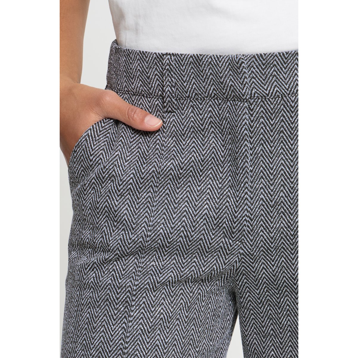 Pantalon à jambes larges black/white herringbone, ICHI