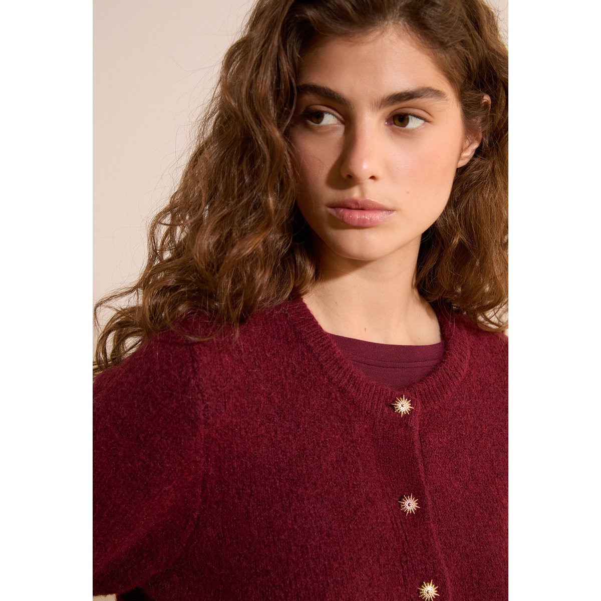 Pull cardigan avec laine STEVEN CARDI bordeaux grenat, ETAM