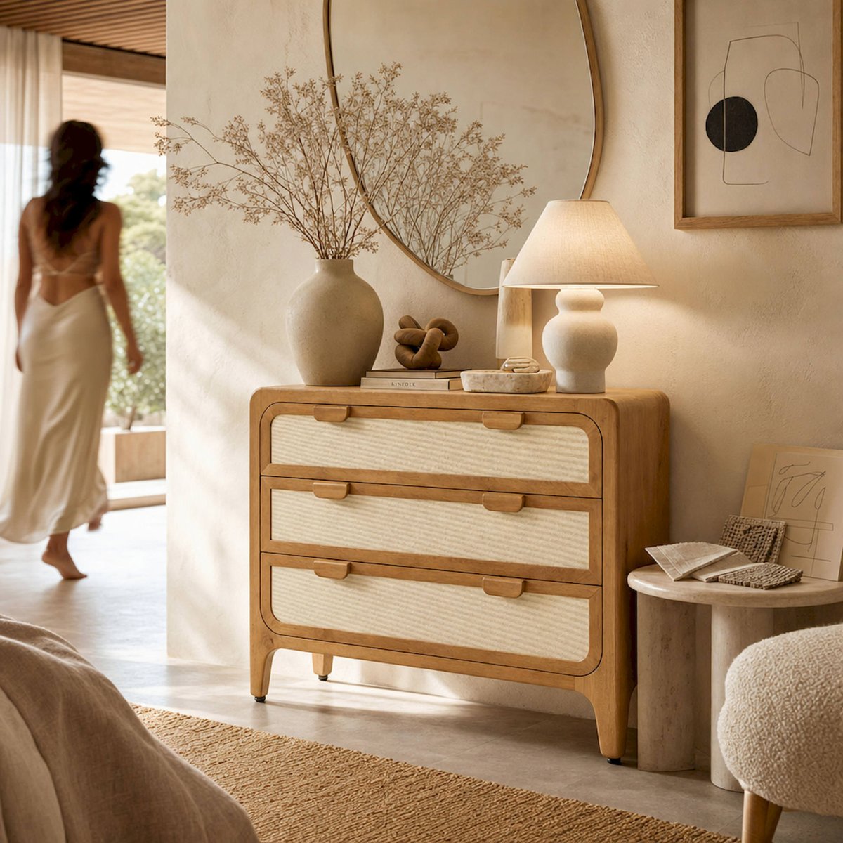 Commode manguier et bambou collection S.LATTES marron et beige, RECOLLECTION
