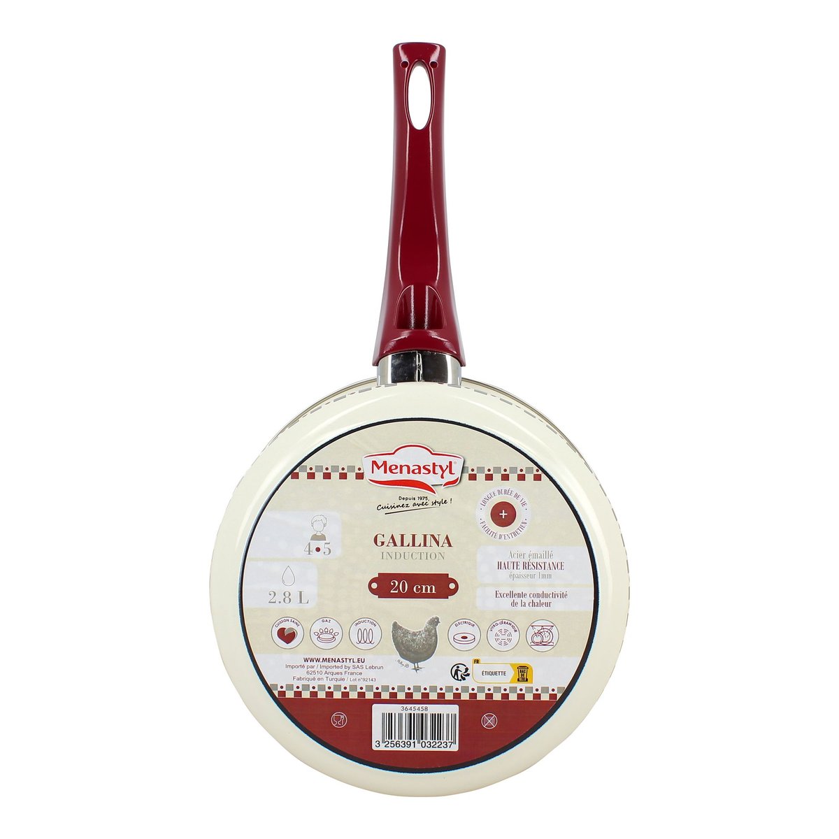 Casserole en acier émaillé, GALLINA beige et rouge, MENASTYL