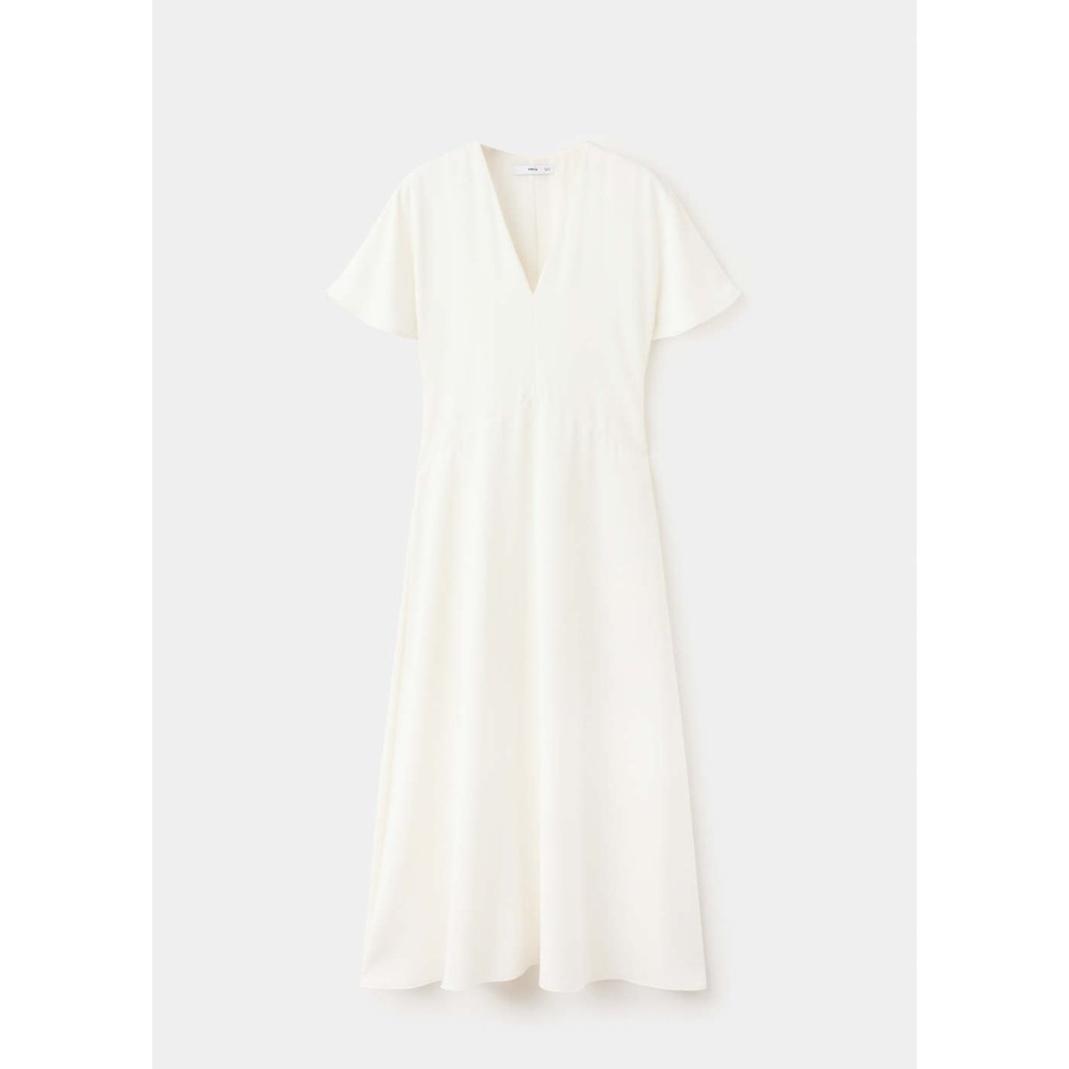 Robe à col en V à manches courtes blanc, MANGO