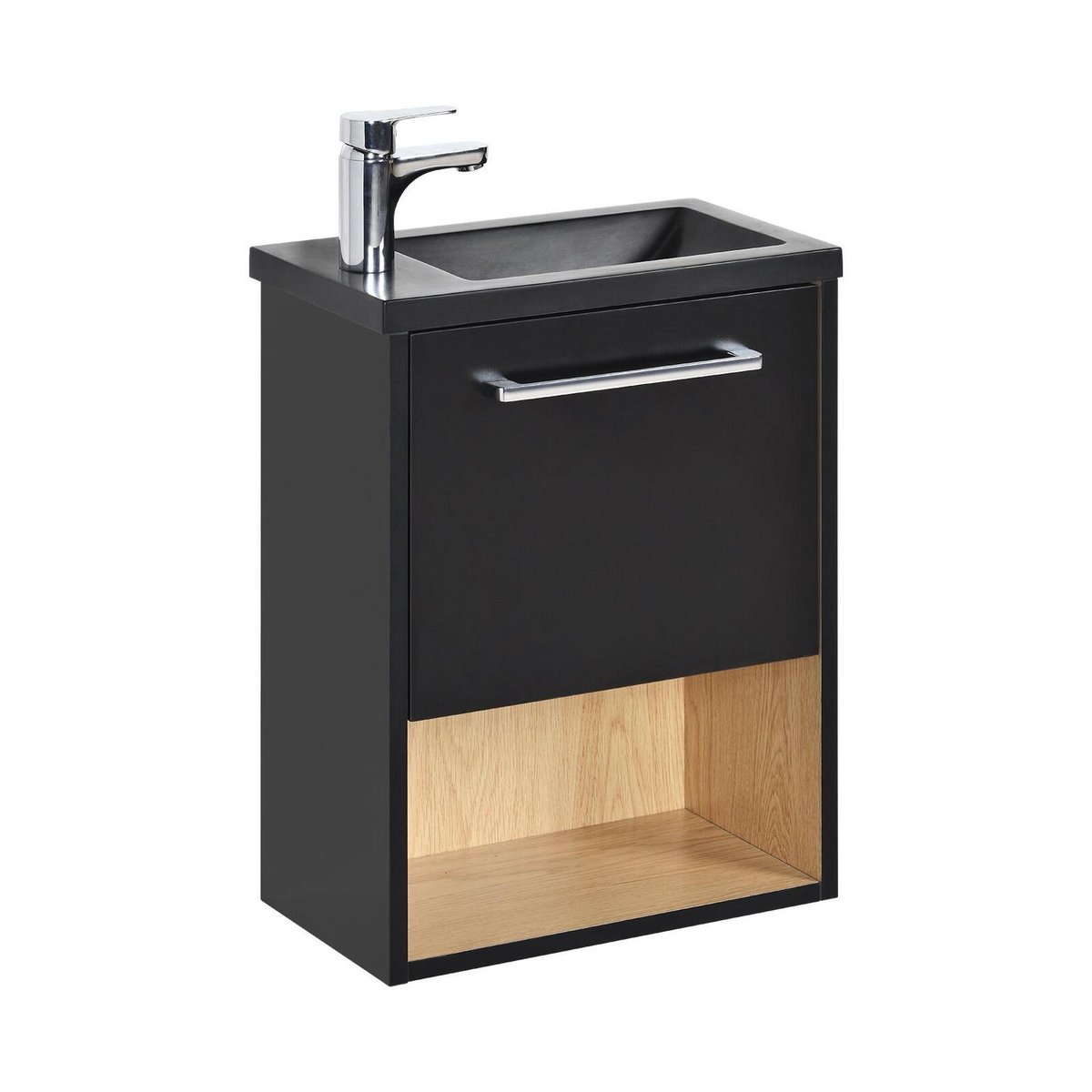 Ensemble meuble lave-mains + robinet NIKA noir et chêne, MOB IN