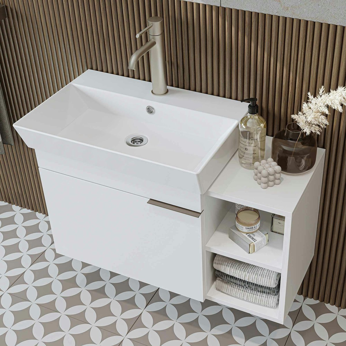 Meuble vasque suspendu 82 cm, 1 porte 2 niches NORIA blanc, PIER IMPORT