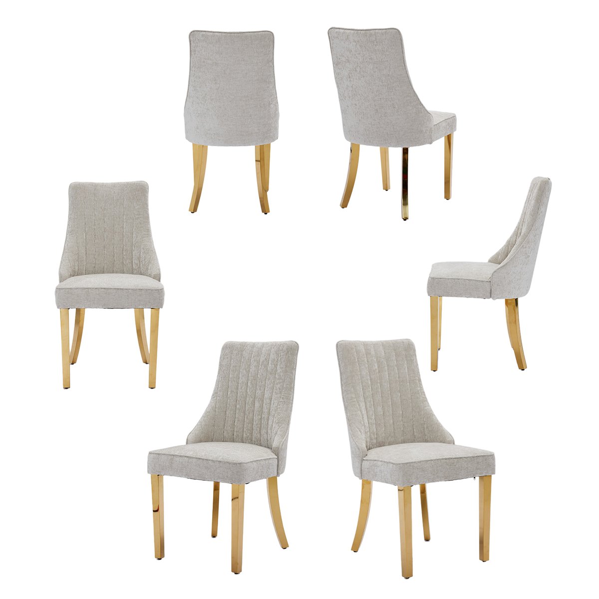 Lot de 6 chaises en tissu chenille avec pieds métal doré, GERRYC beige, MEUBLES COSY