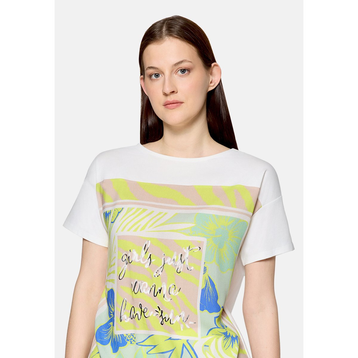 T-shirt façon blouse à nœud patch cream/green, BETTY BARCLAY