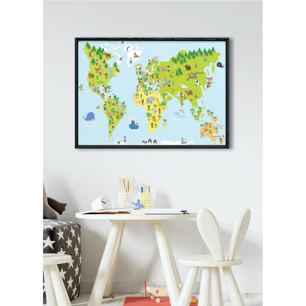 Affiche Carte du Monde Enfant blanc, L'AFFICHERIE