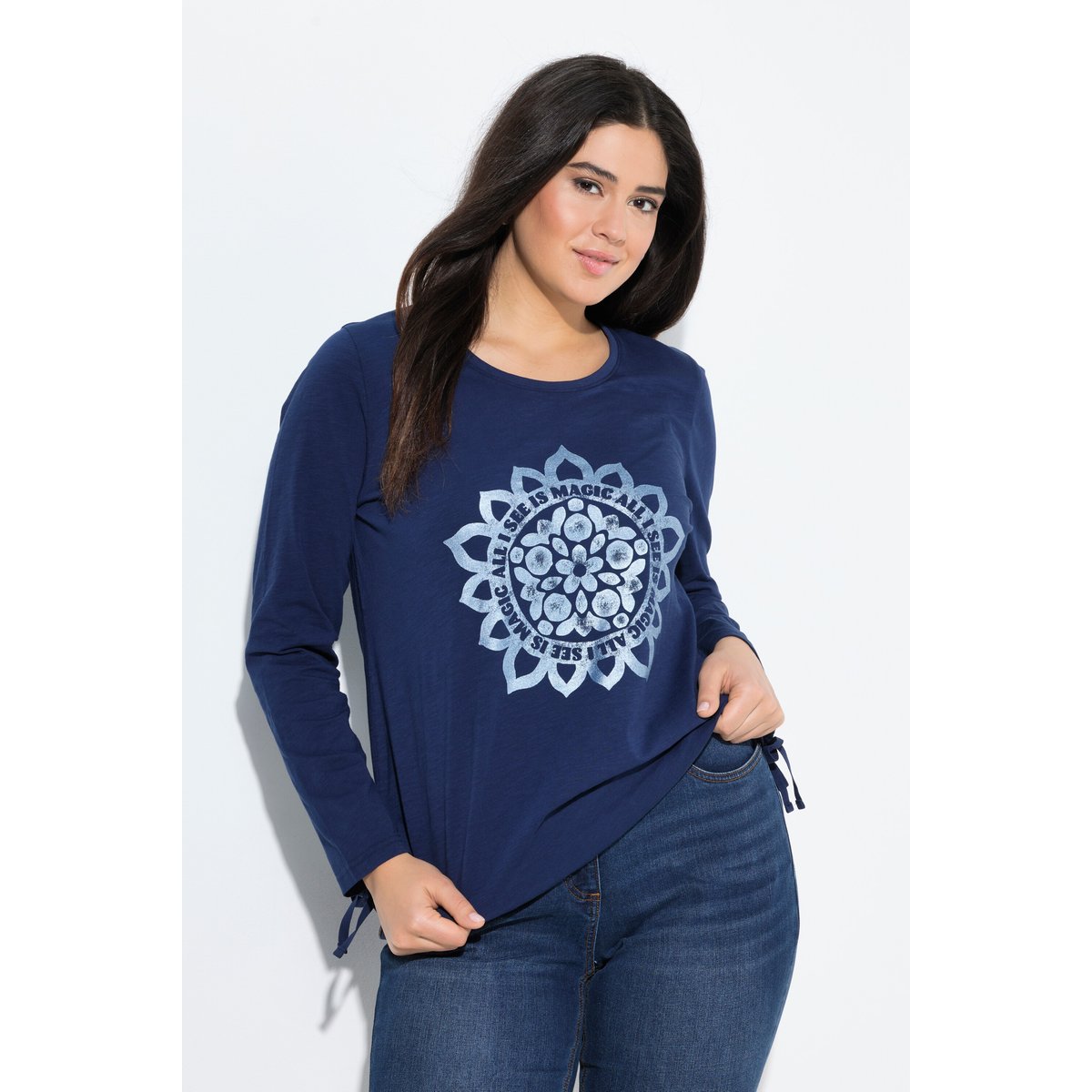 T-shirt à col rond et manches longues bleu encre, ULLA POPKEN