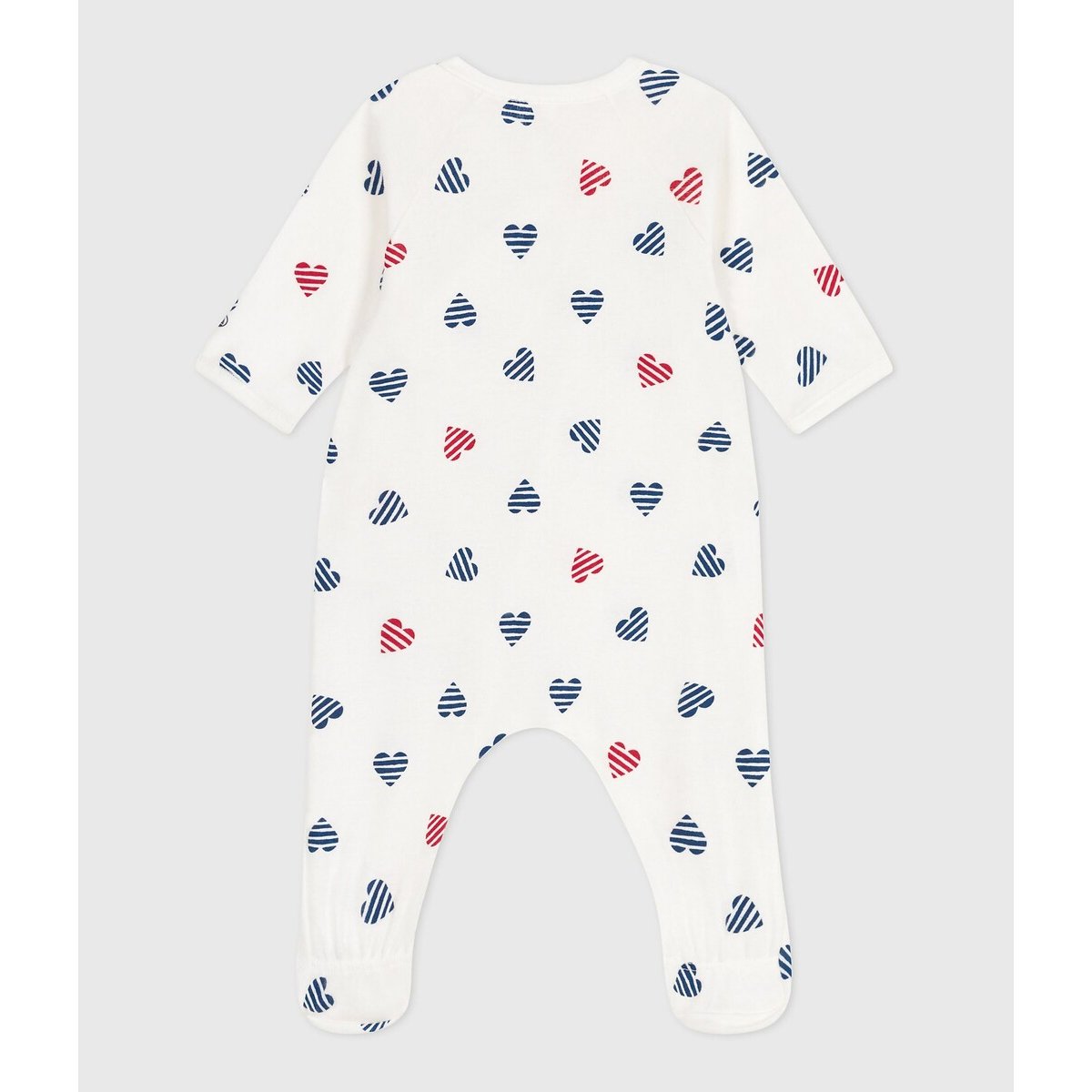 Sleepsuit in Striped Heart Print Cotton white, PETIT BATEAU