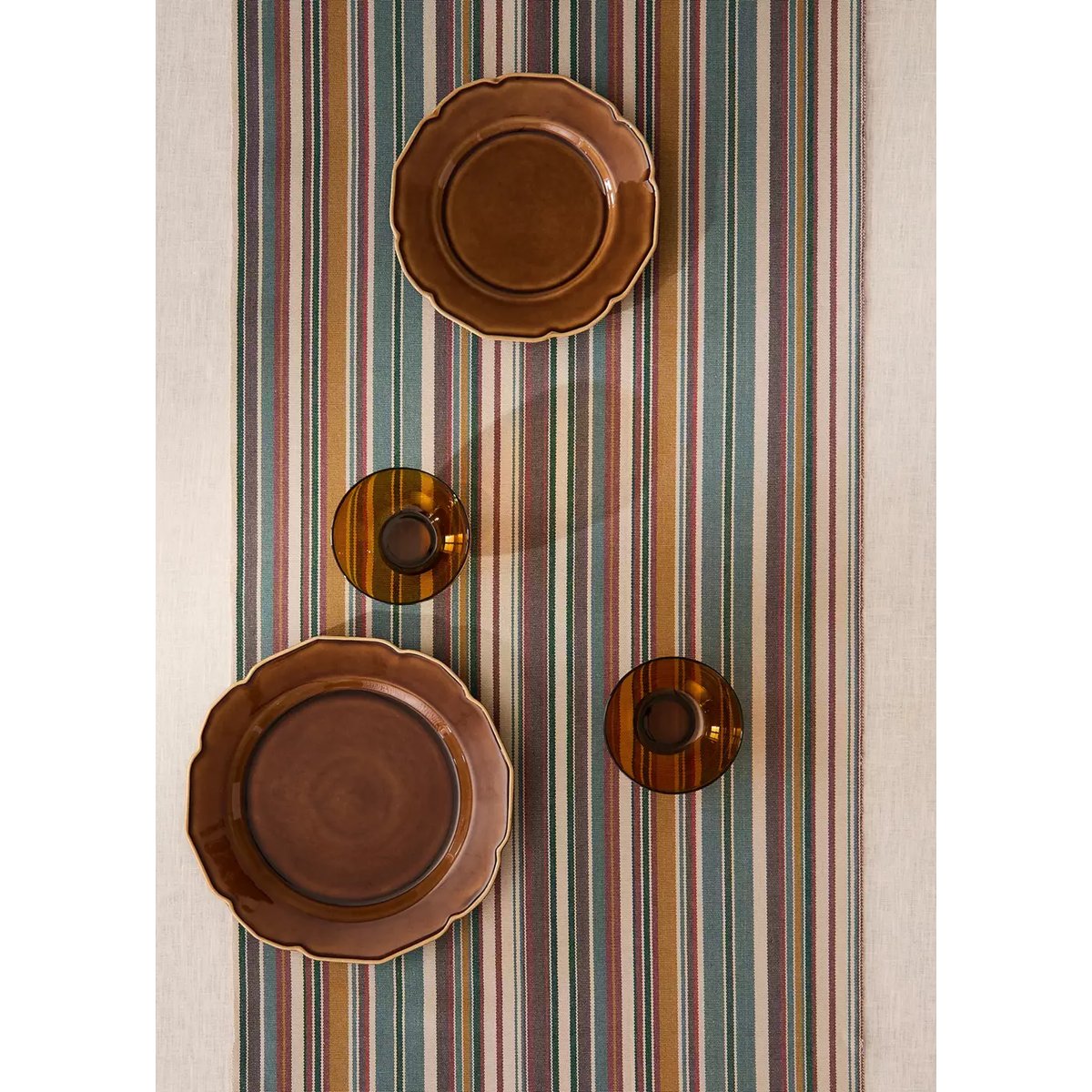 Chemin de table coton rayures franges bleu pétrole, MANGO HOME