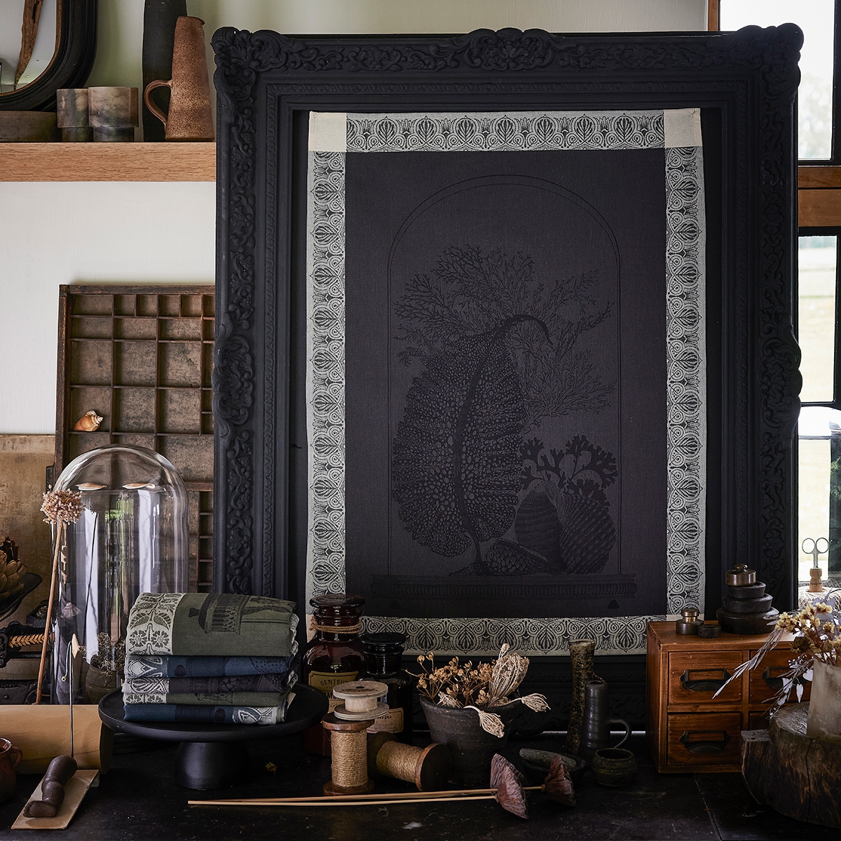 Torchon en Coton, CURIOSITÉS MINÉRALES charbon, LE JACQUARD FRANCAIS