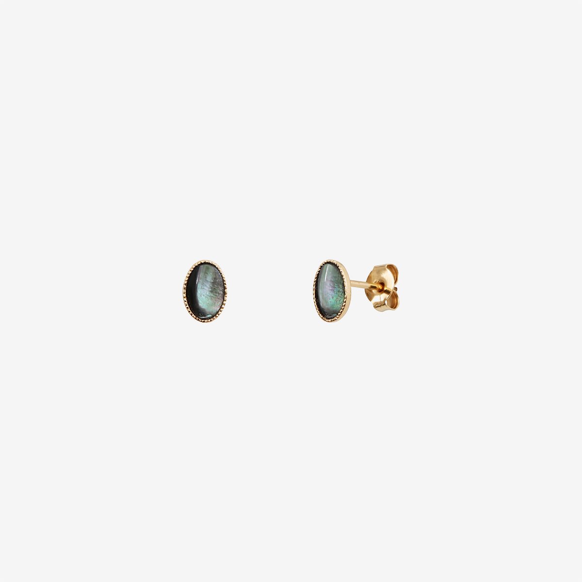 Boucles d'oreilles dorées - cab ovale nacre grise gris, CAROLINE NAJMAN