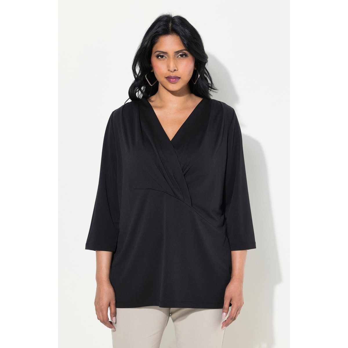 T-shirt esprit cache-cœur, modal mélangé ébène, ULLA POPKEN
