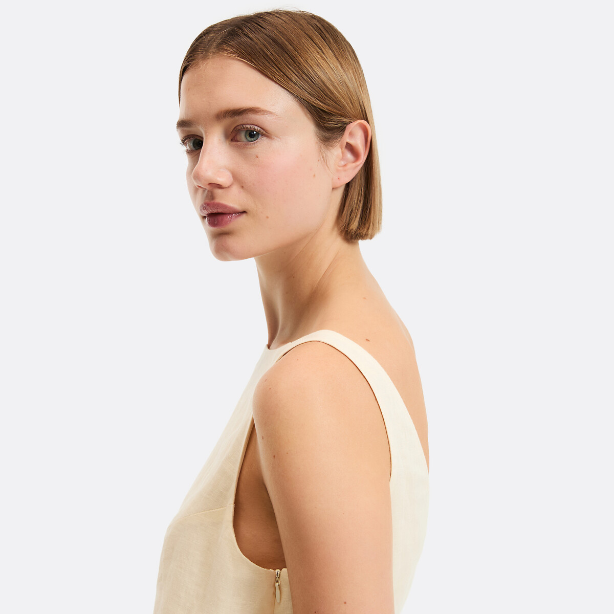 Robe droite en lin, courte, sans manches jaune, LA REDOUTE COLLECTIONS
