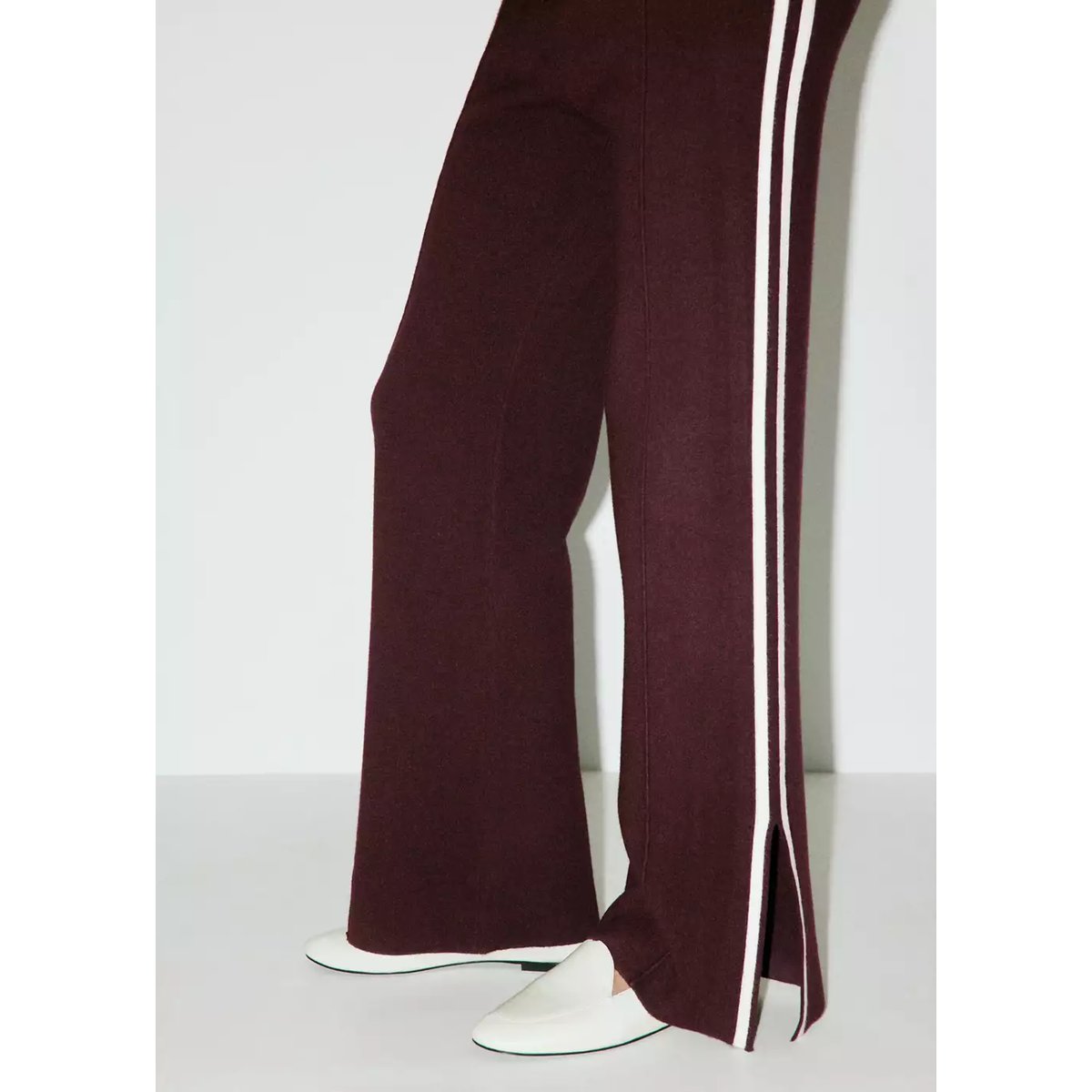 Pantalon maille rayure contrastante chocolat, MANGO