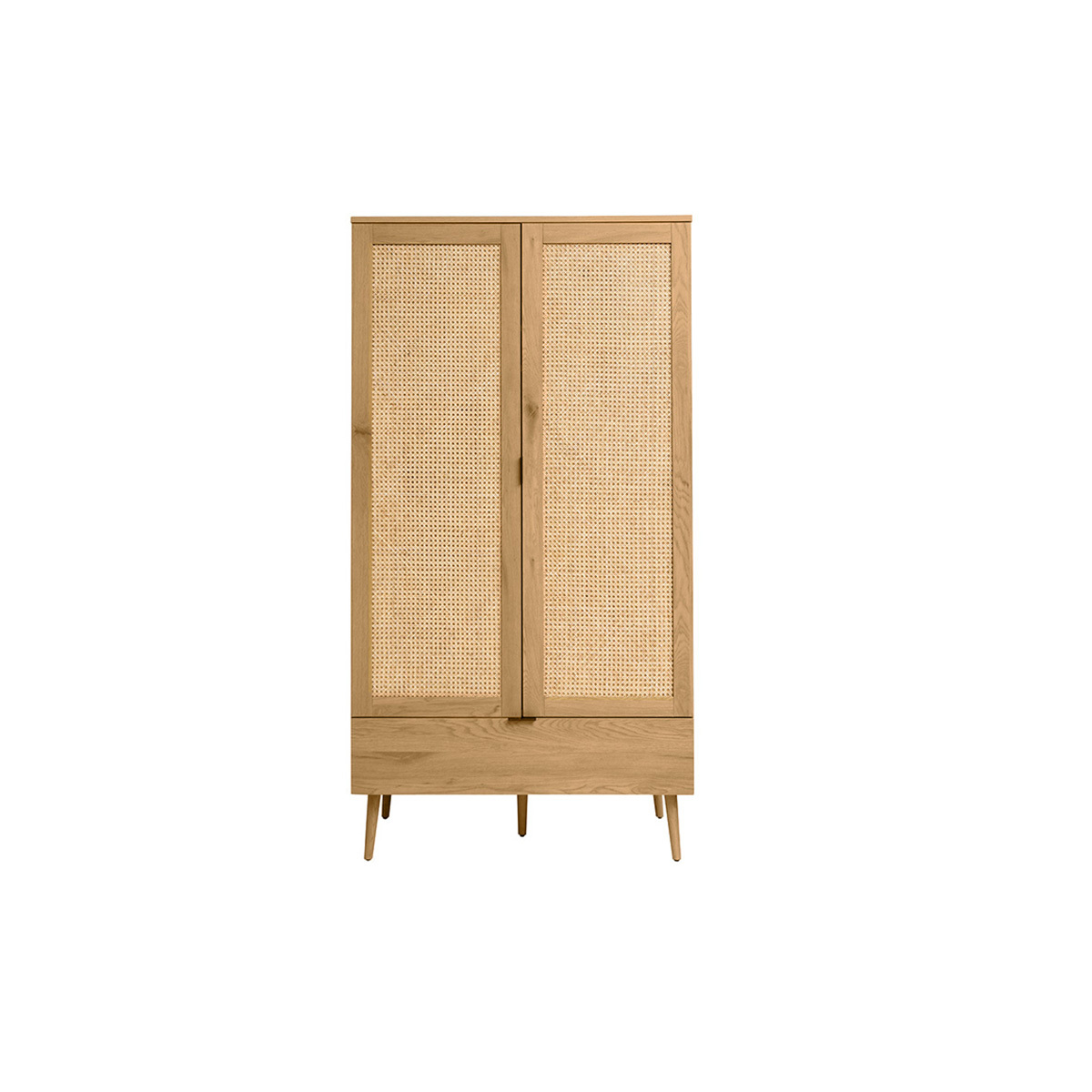 Armoire finition bois clair, cannage en rotin et métal noir L100 cm MANILLE chêne clair, MILIBOO
