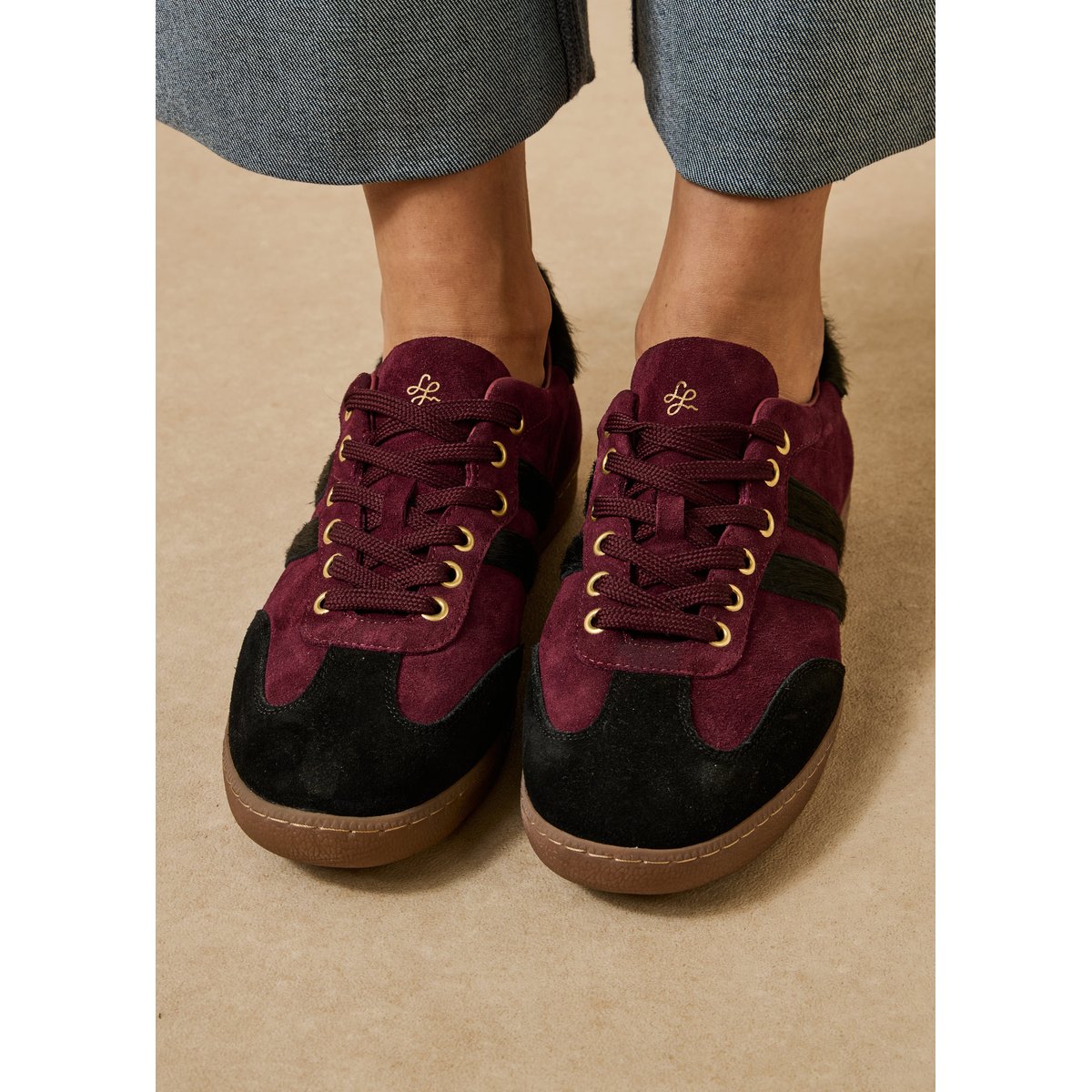 Baskets à lacets en cuir bordeaux / noir, LA FEE MARABOUTEE