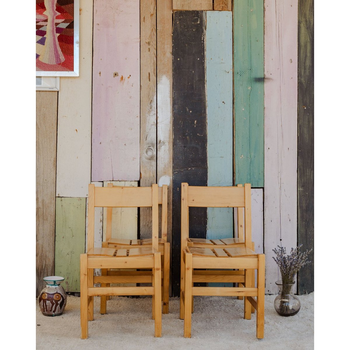 Lot de 4 chaises en bois Claude N°1389 - Bon état bois clair, DEBONGOUT