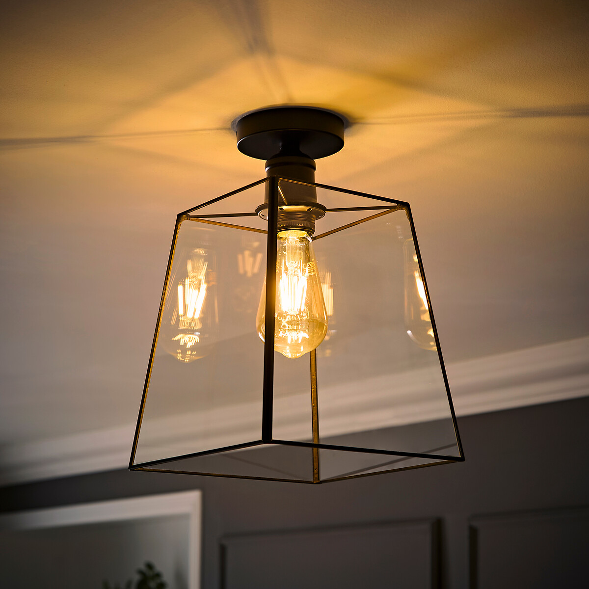 Sylvia Lantern Flush Ceiling Light matt black, SO'HOME