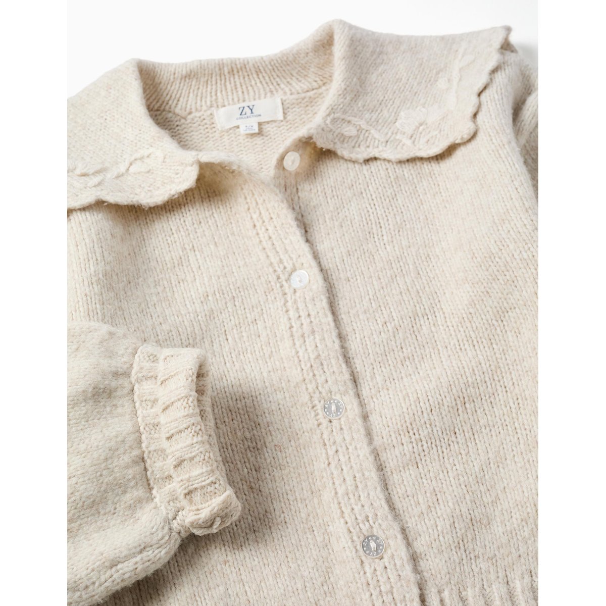 Cardigan en maille avec col brodé beige clair, ZIPPY