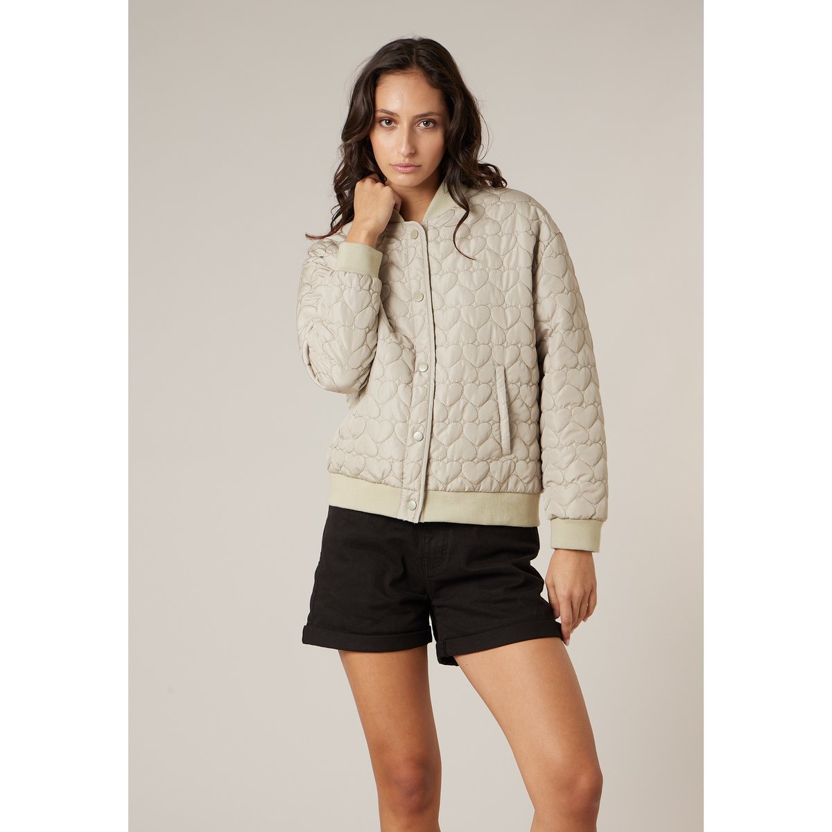 Veste femme matelassée à motif cœurs discrets LOVELY tilleul, DEELUXE