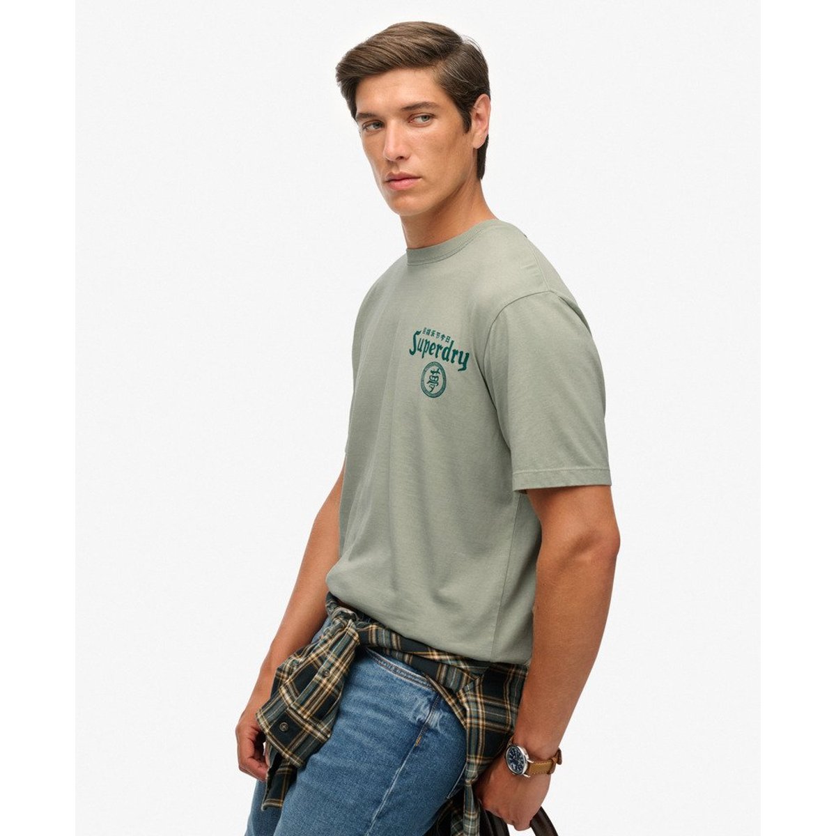 T-Shirt Ample Tokyo Narrative gris ardoise, SUPERDRY