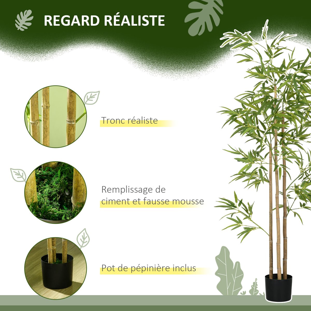 Bambou artificiel Plastique Vert vert, HOMCOM