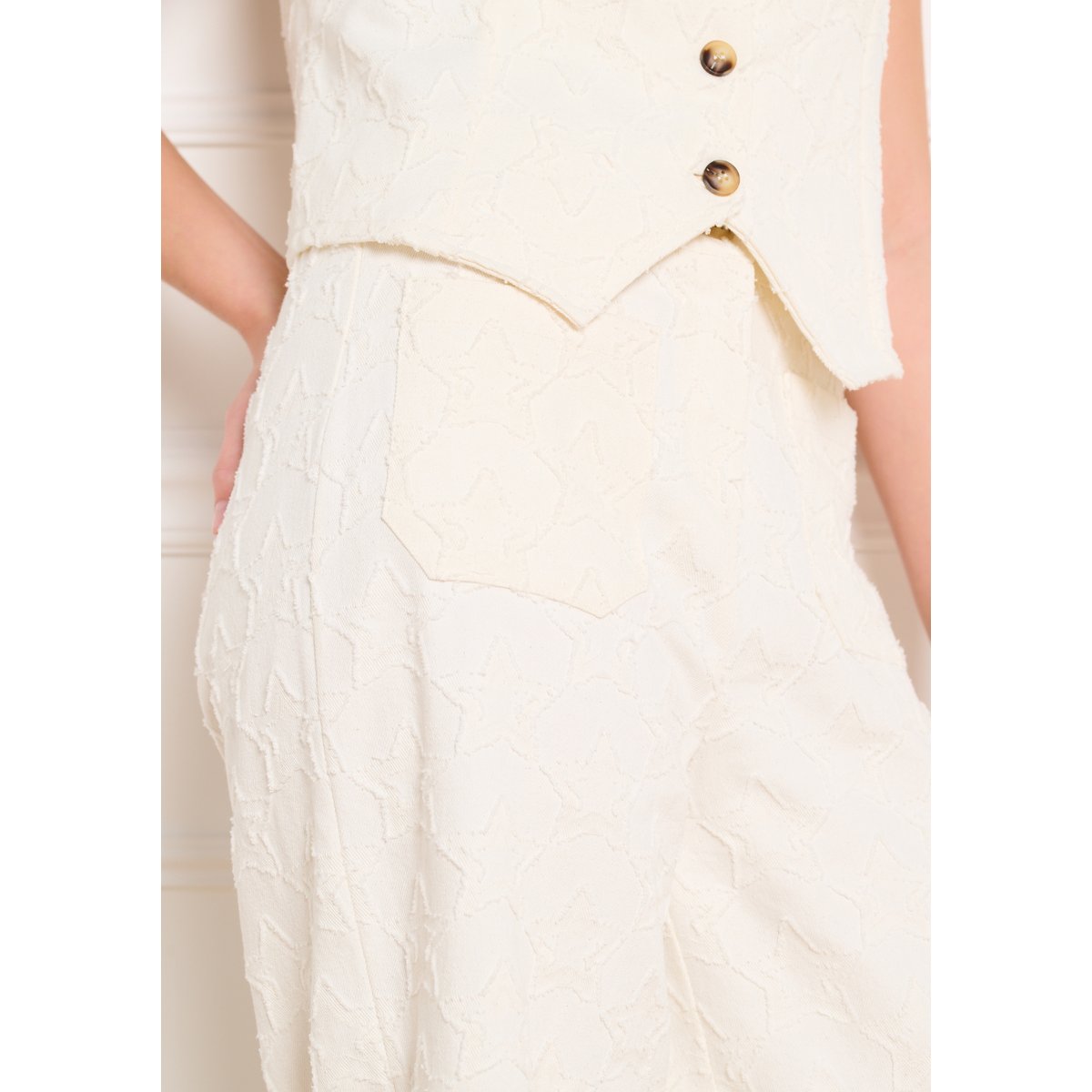 Pantalon large brodé étoiles blanc vanille, LOLALIZA