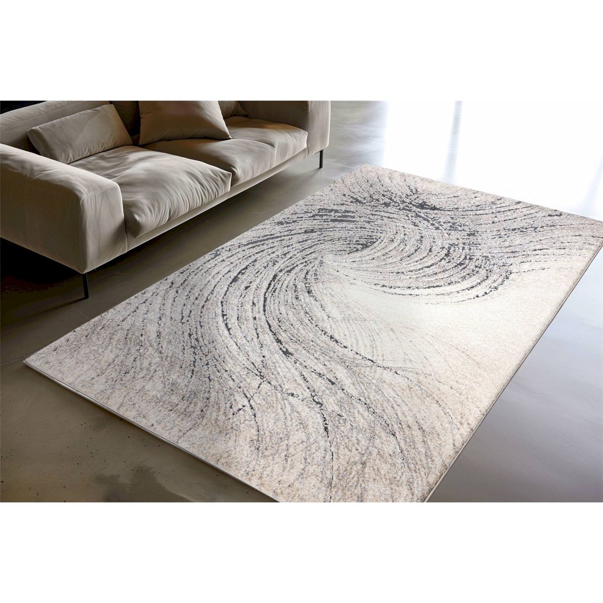 Tapis à motif marbré, Poil court, Dos jute gris clair effet marbré beige noir, ARTE ESPINA