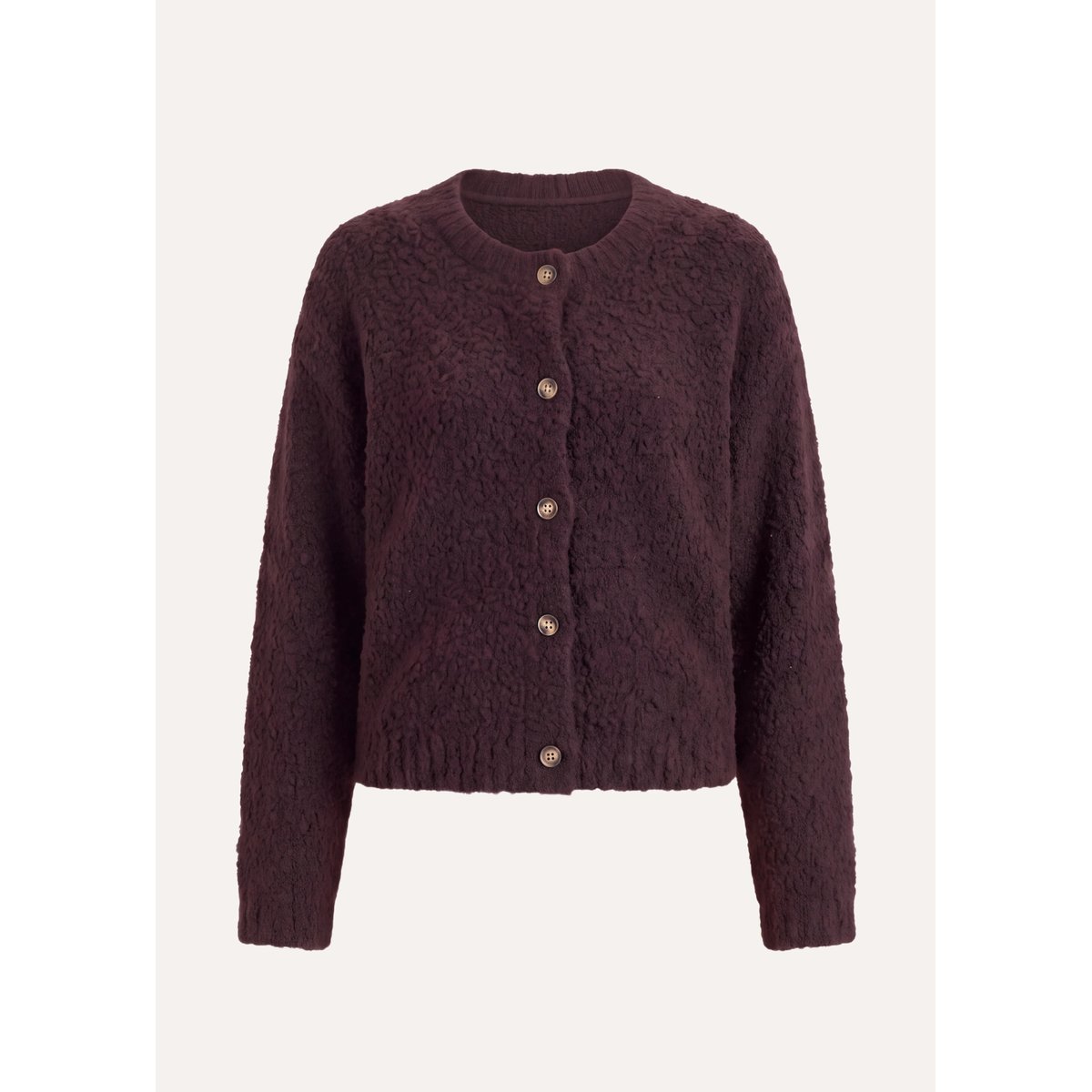 Gilet en maille bouclette col rond ganache, LA FEE MARABOUTEE