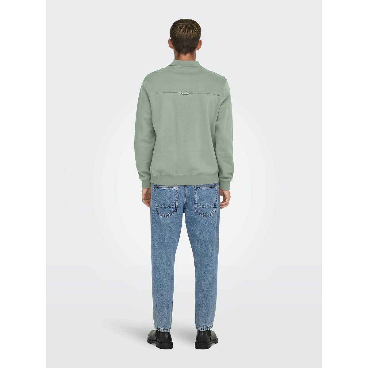Sweat col chemise demi-zippé vert, ONLY & SONS