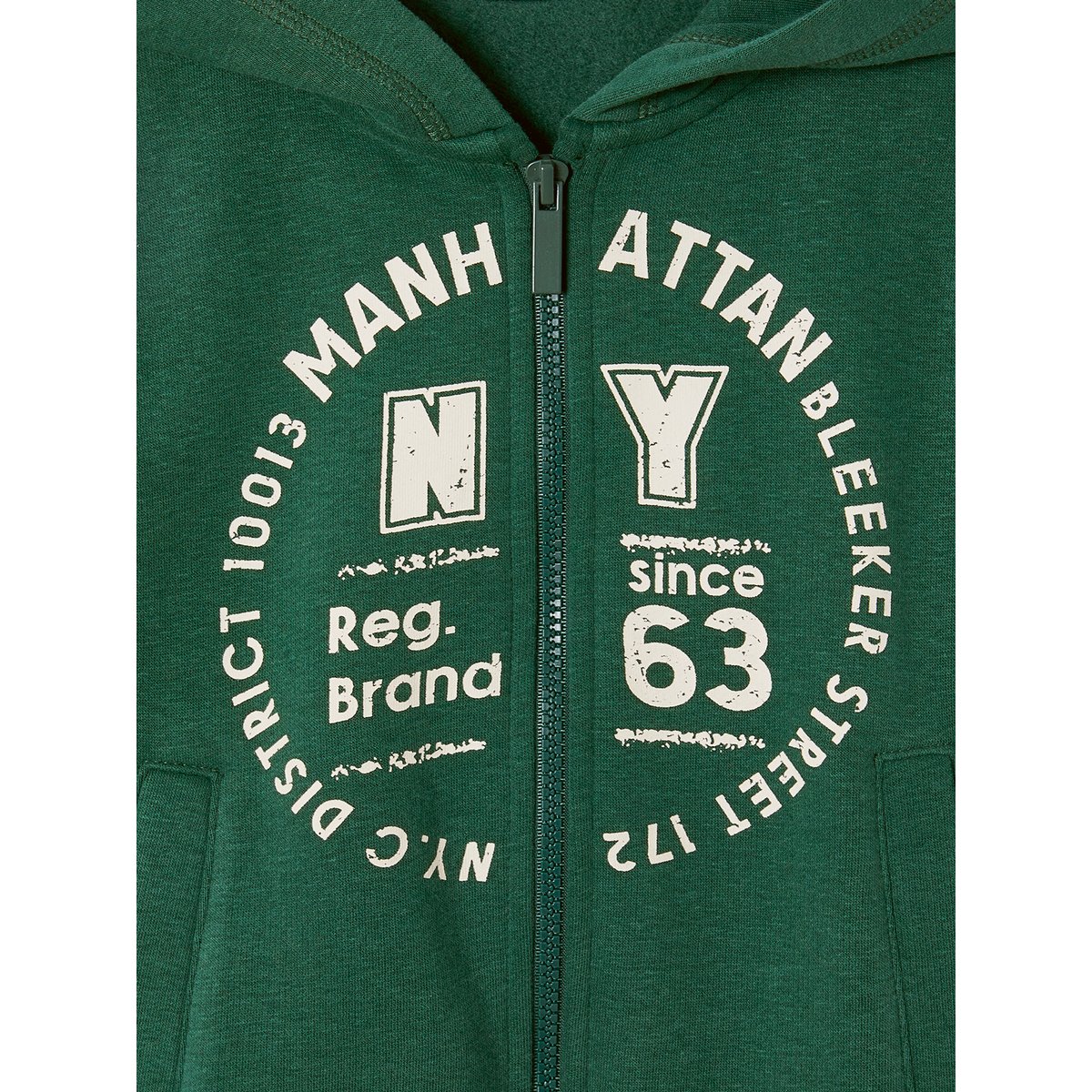 Sweat zippé à capuche sport vert sapin, VERTBAUDET