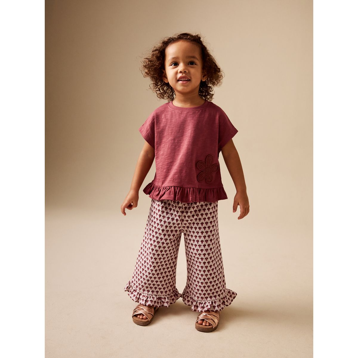 Ensemble haut et pantalon large fleur rouge/brune, NEXT