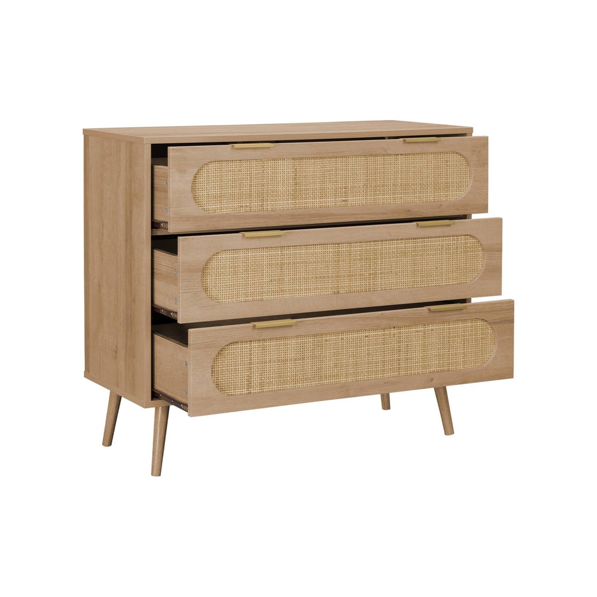 Commode décor bois et cannage arrondi 3 tiroirs EVA naturel, SWEEEK
