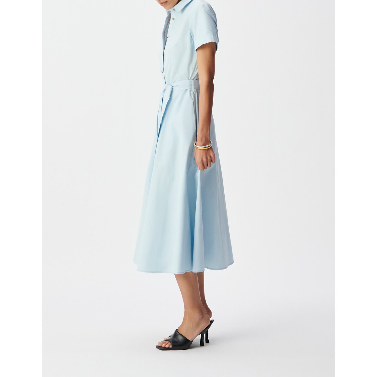 Abito camicia midi con cintura a maniche corte blu chambray, IKKS