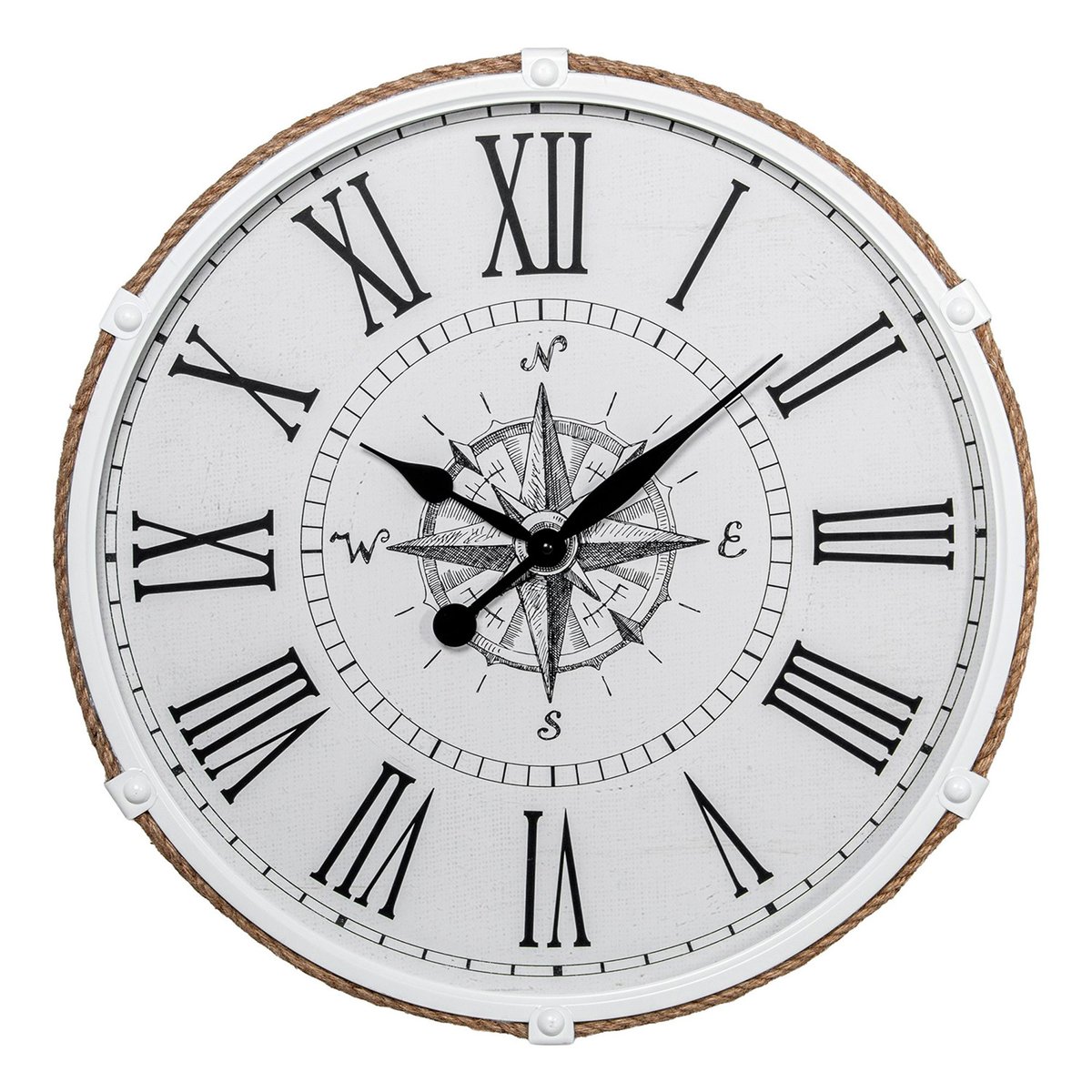 Grande horloge murale métal blanc bord de mer 63x63x6.5cm blanc, WADIGA