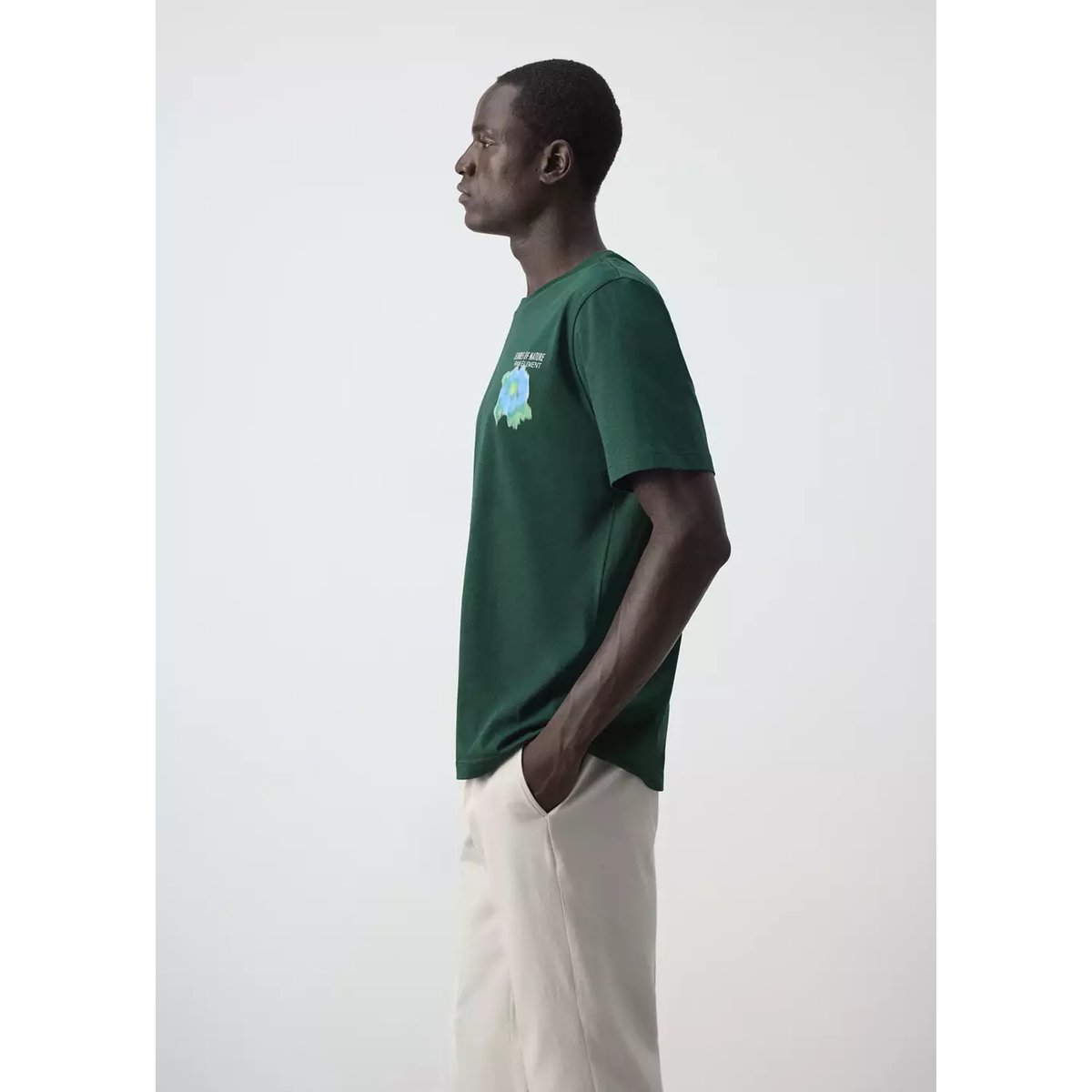 T-shirt 100 % coton imprimé vert billard, MANGO MAN