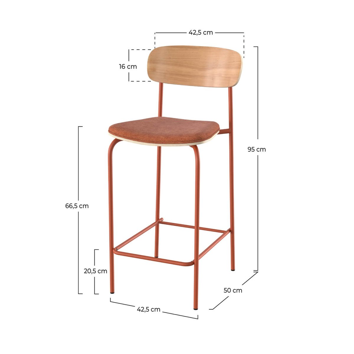 Lot de 2 chaises pour îlot central en tissu 65 cm - ALBA terracotta, MAISON PAVANE