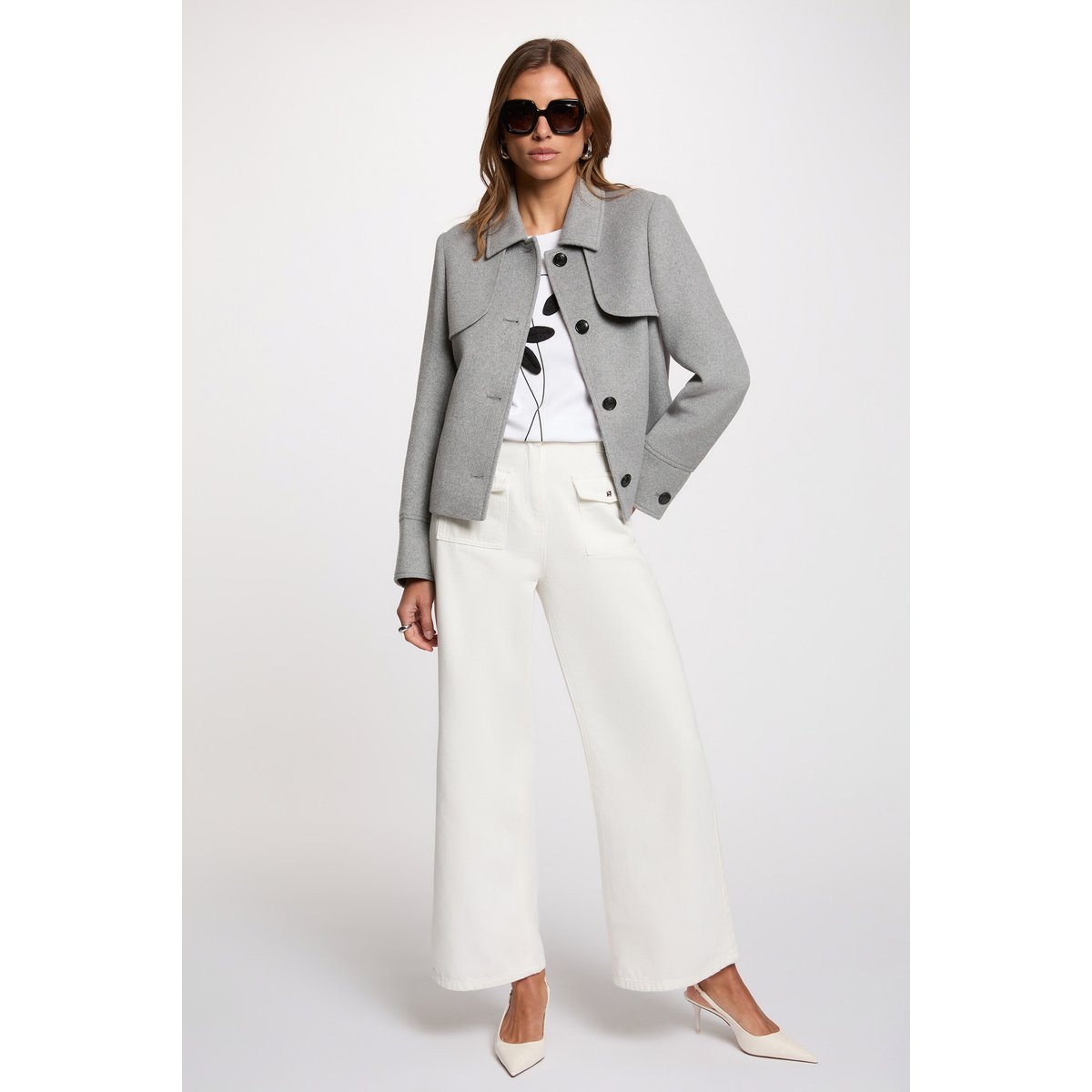 Manteau court ajusté gris moyen, MORGAN