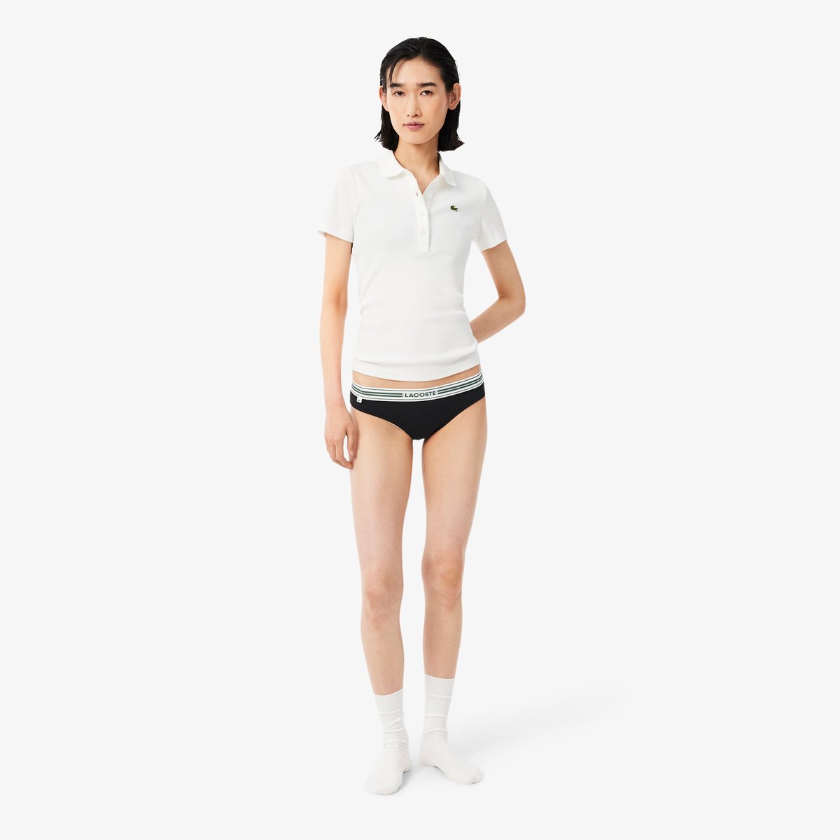 Culotte coton stretch ceinture contrastée noir-031, LACOSTE