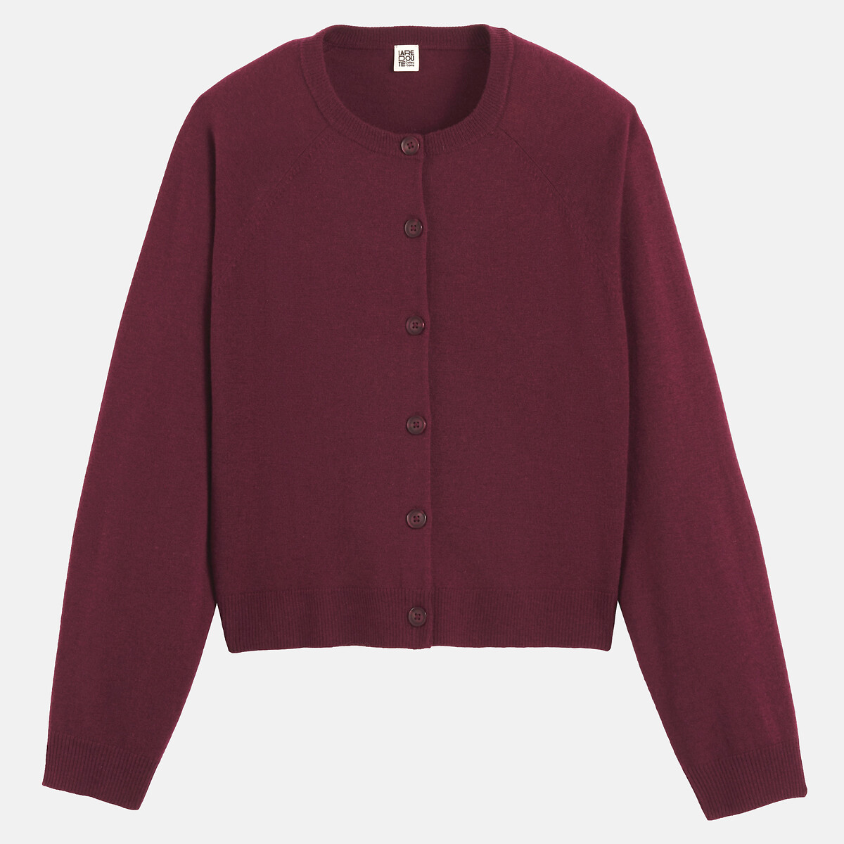 Cárdigan de cuello redondo de punto fino, 100% lana rojo burdeos, LA REDOUTE COLLECTIONS