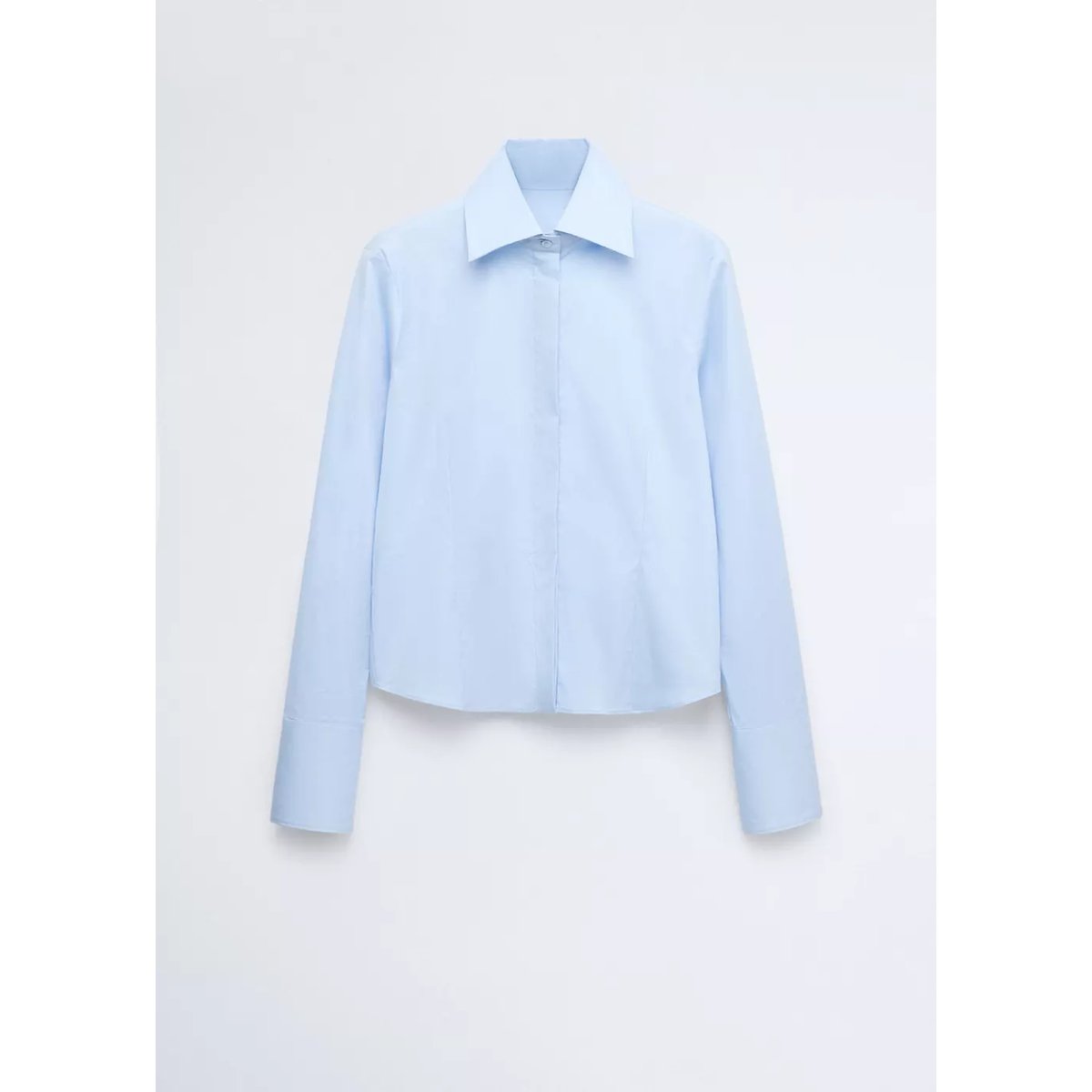 Chemise popeline courte bleu ciel, MANGO