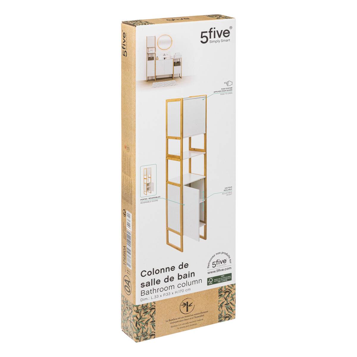 Colonne de rangement 2 portes en bois NATURÉO blanc, 5FIVE SIMPLY SMART