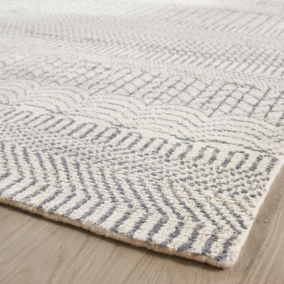 Tapis en laine, noué main, Fatonia ecru + gris + bleu, AM.PM