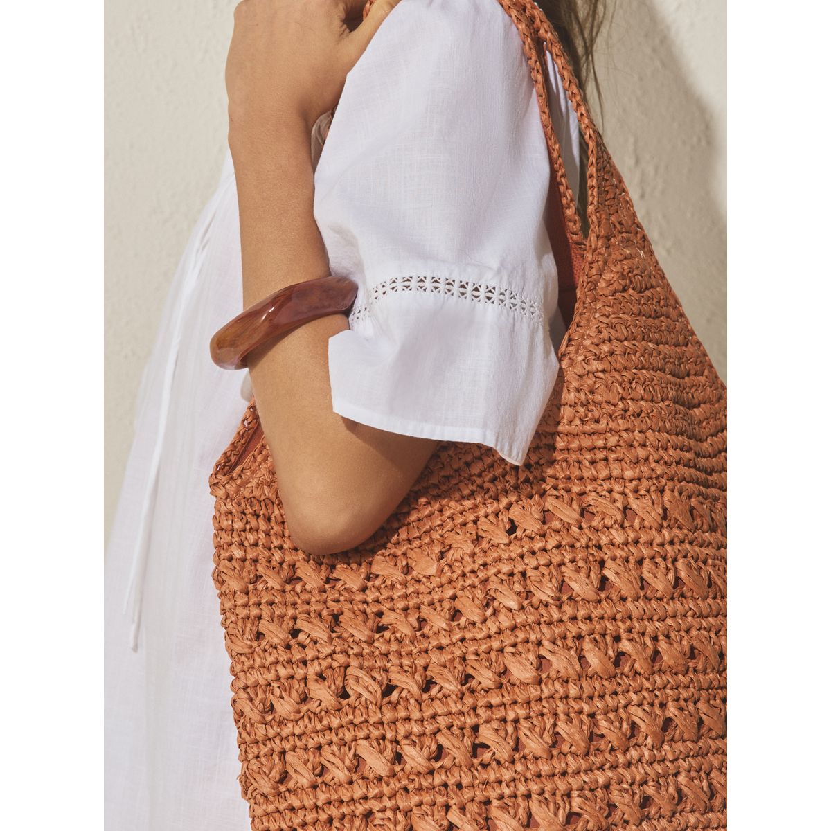 Sac à bandoulière aspect raphia orange brûlé, NEXT