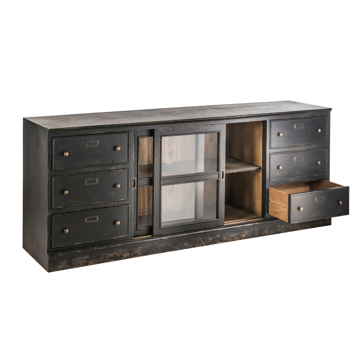 Buffet en bois massif et verre L280 cm - AMSTERDAM noir, SIGNATURE