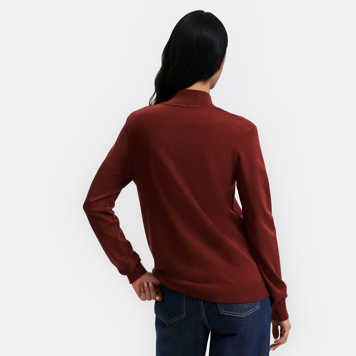 Pull col montant en maille fine orange foncé, LA REDOUTE COLLECTIONS