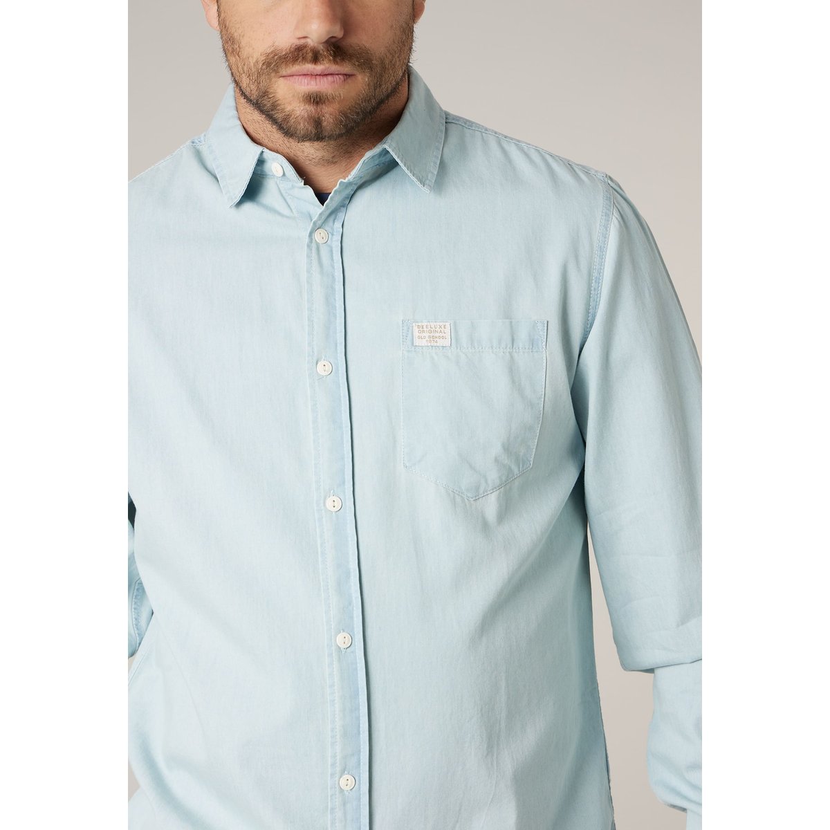 Chemise homme en coton chambray délavé clair MATCHY light blue, DEELUXE