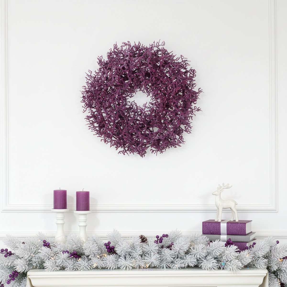 Couronne de noël décorative de branchages artificiels D30 NOËL violet, SIA DECO